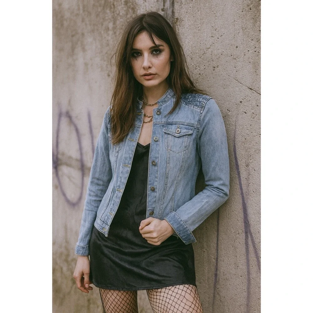 Womens Denim Jean Jacket M Braided Detail Boho Chic Y2K Revival Indie Sleaze - Picture 11 of 11